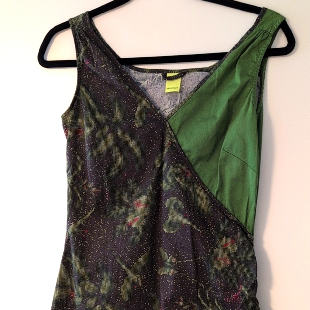 Skunkfunk Anaurra Green and Brown Asymmetrical Wrap Tank Midi Dress Size 2